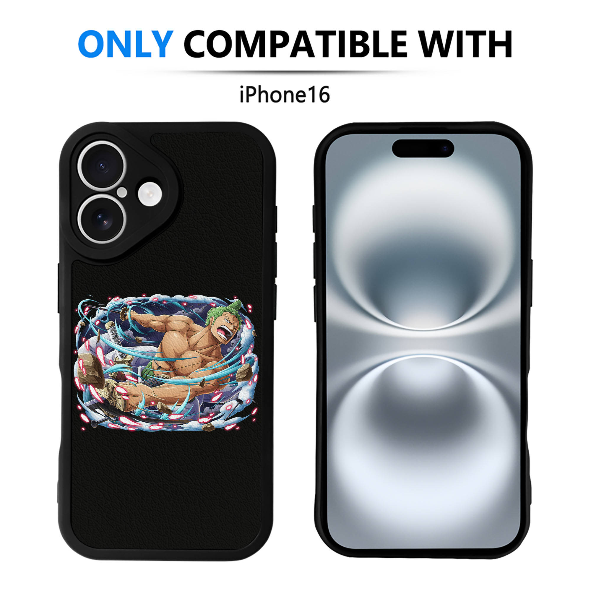 （画像用） ワンピース ロロノア・ゾロ ONE PIECE Roronoa Zoro 【iPhone 16シリーズ対応】シリコンスマホケース（レザー調） 材質：シリコン